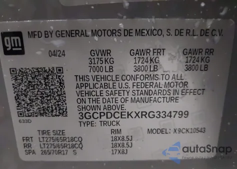 2024 Chevrolet Silverado 1500 4Wd Short Bed Custom Trail Boss из США, поврежденный, VIN 3GCPDCEKXRG334799